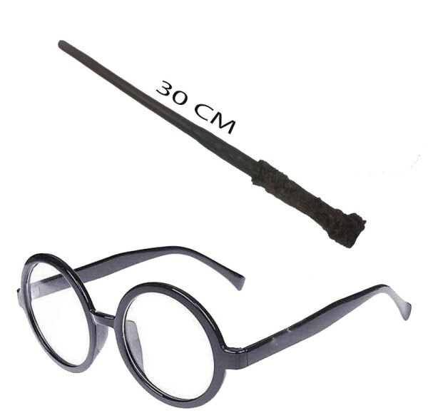 Harry Potter Asası ve Siyah Çerçeveli Gözlük Seti