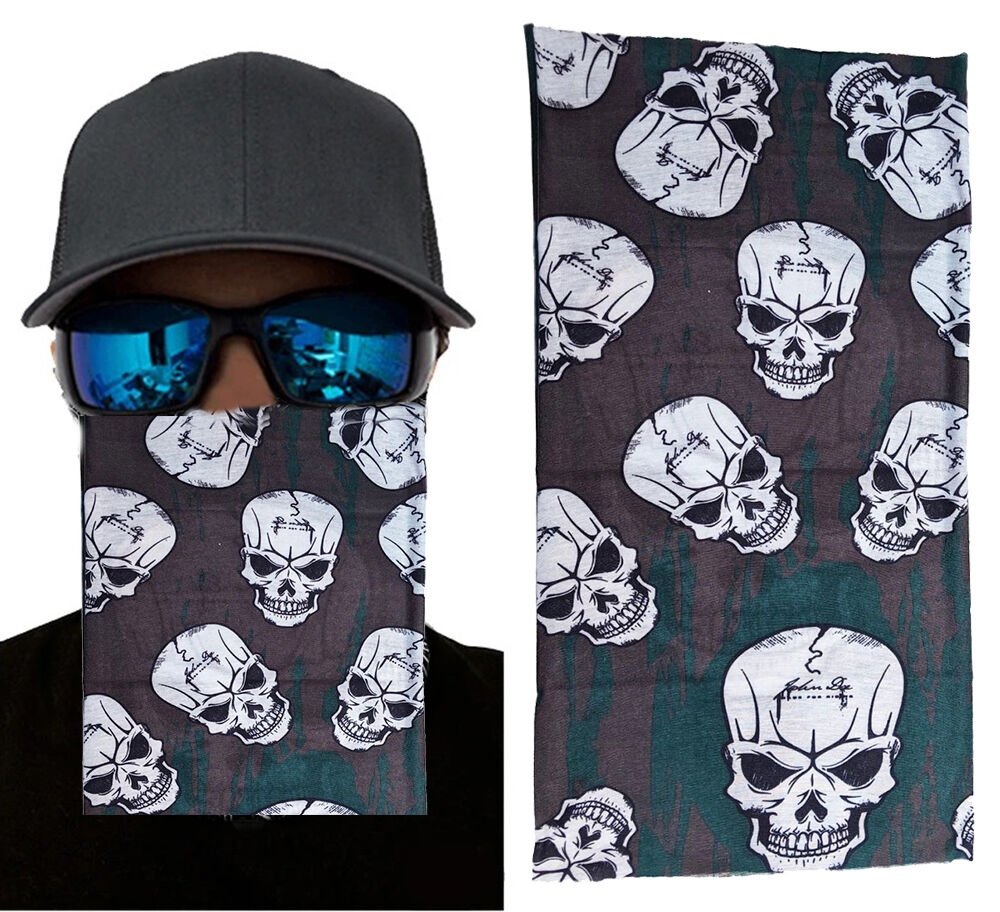 Kahve Yeşil Çoklu Kafatası Baskılı Buff Bandana 25x48 cm