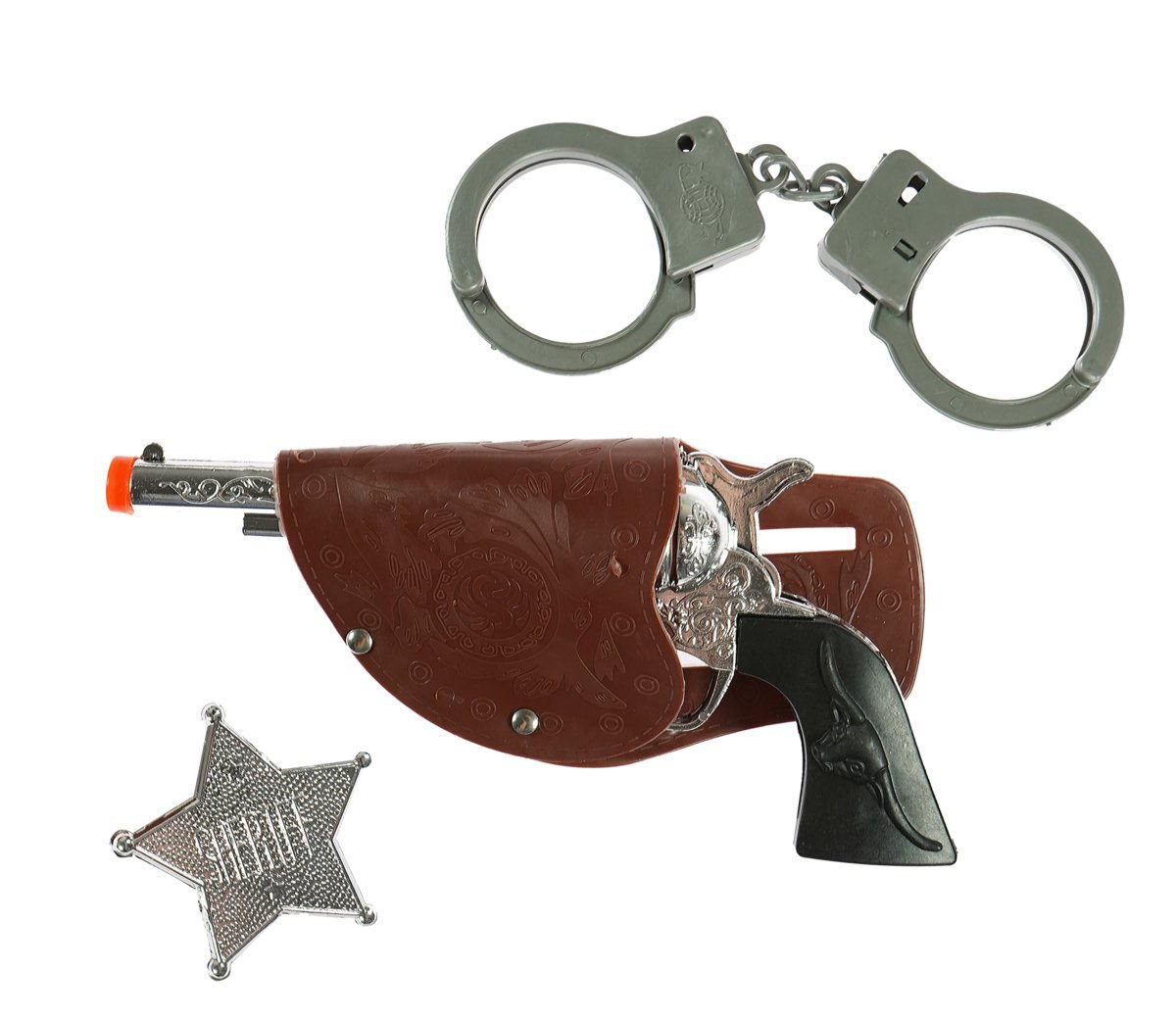 Kovboy Sheriff Tabancası Kelepçe Rozet Seti 3 Parça