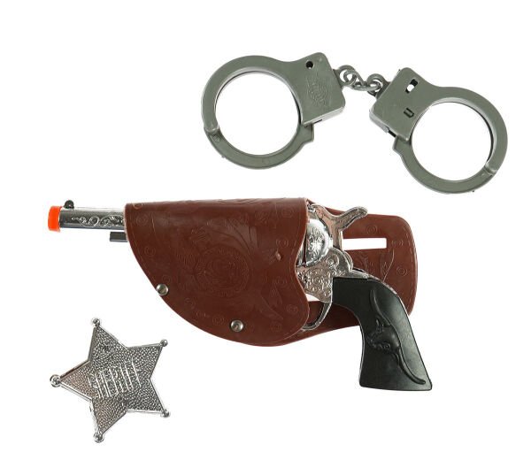 Kovboy Sheriff Tabancası Kelepçe Rozet Seti 3 Parça