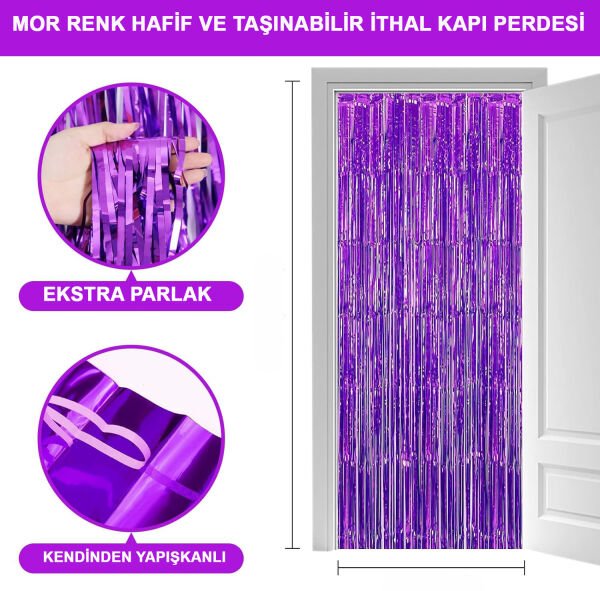 Mor Ekstra Metalize Saçaklı Arka Fon Perde